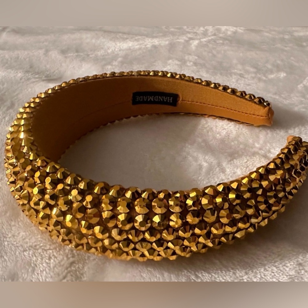 Headband - wide padded studded with gold rhinestones. - Picture 2 of 3